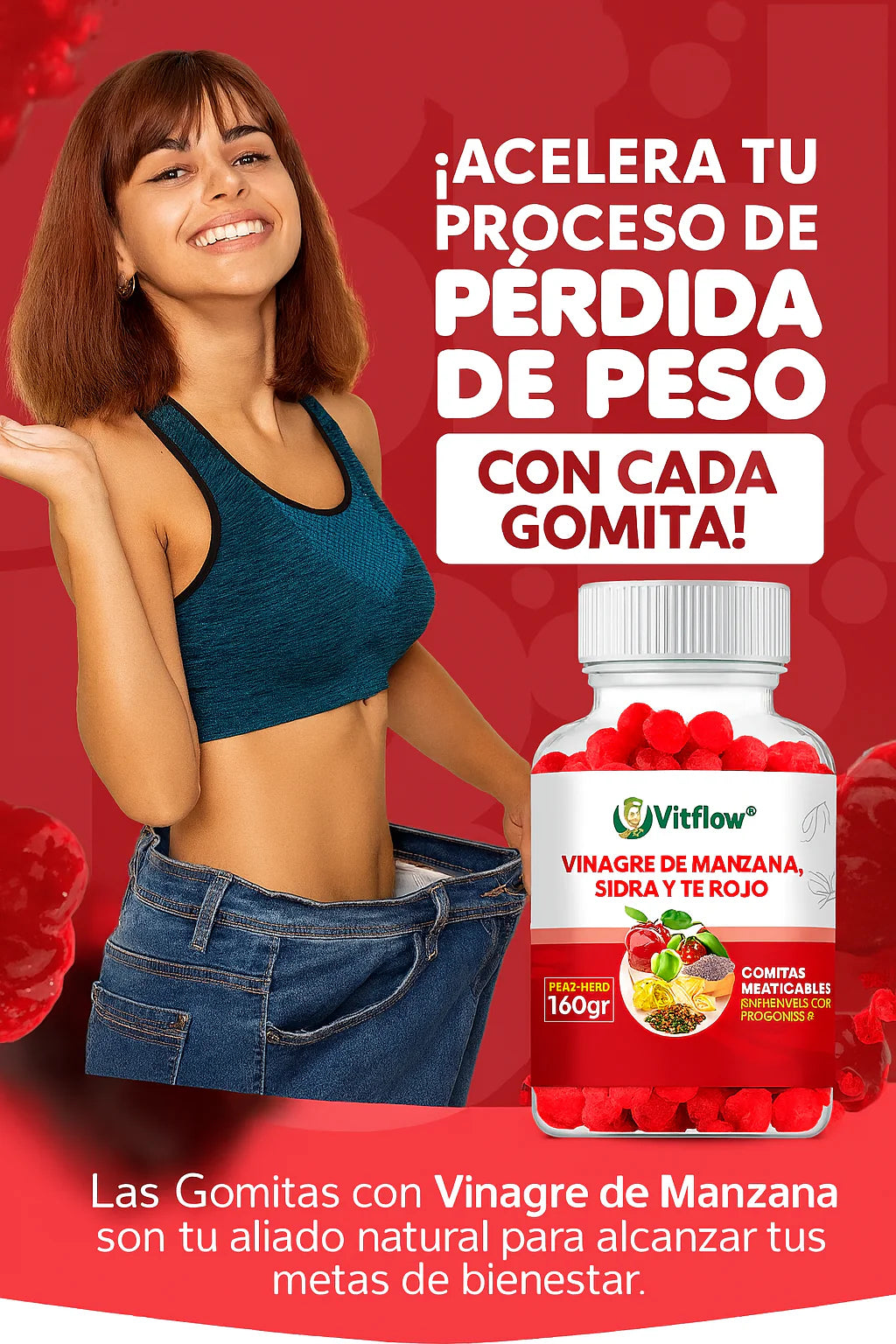 VitFlow® 🍎 Gomita de Vinagre de Manzana 3-en-1: Control de Peso, Energía y Bienestar