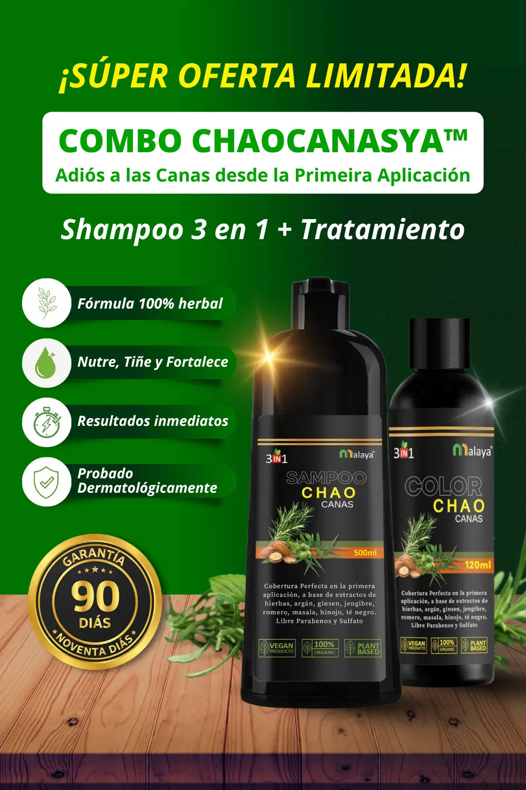 ChaoCanasYa™ – Shampoo 3 en 1 Dile Adiós a las Canas desde el Primer Uso