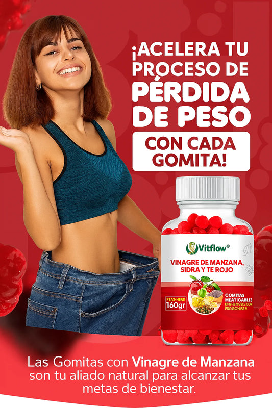 VitFlow® 🍎 Gomita de Vinagre de Manzana 3-en-1: Control de Peso, Energía y Bienestar